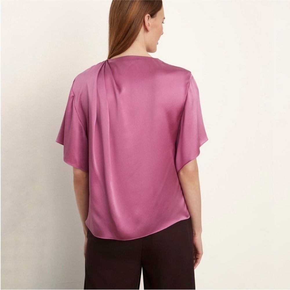 Vince 100% silk pink Flutter-Sleeve Draped-Neck Blouse NEW - Picture 4 of 5